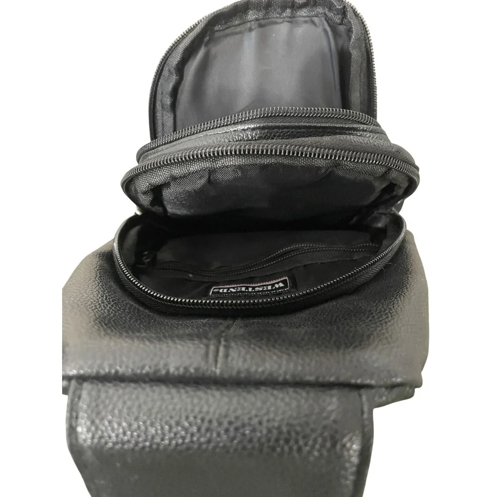 Westend Mens Black Faux Leather Sling Bag Crossbody Backpack Travel Chest Pack